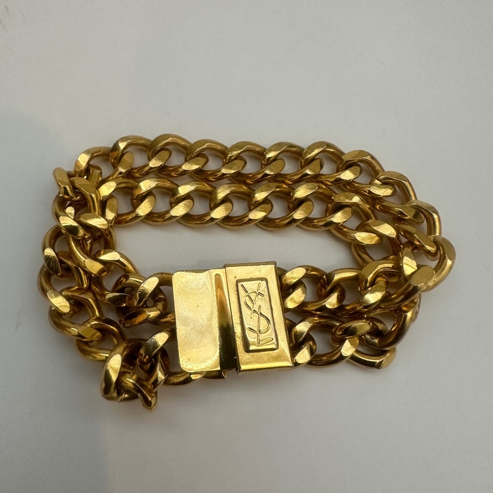Yves Saint Laurent YSL Double Gold Plated Chain Vintage Bracelet